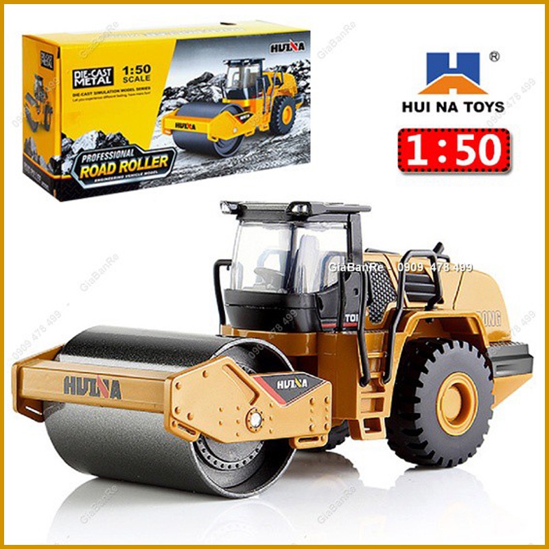 Xe Mô Hình Kim Loại  Xe Lu Trục Sắt 2 Bánh Hơi Hạng Nặng Tỉ Lệ 1:50- Huina - Vàng - 9956