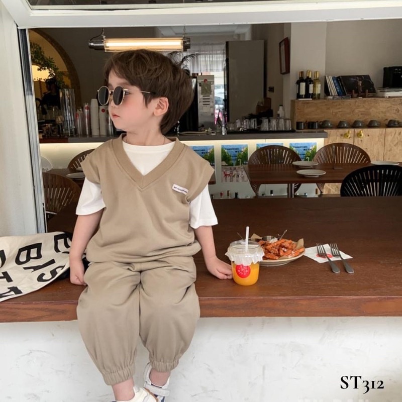 Set gile công tử nâu tây cao cấp bé trai