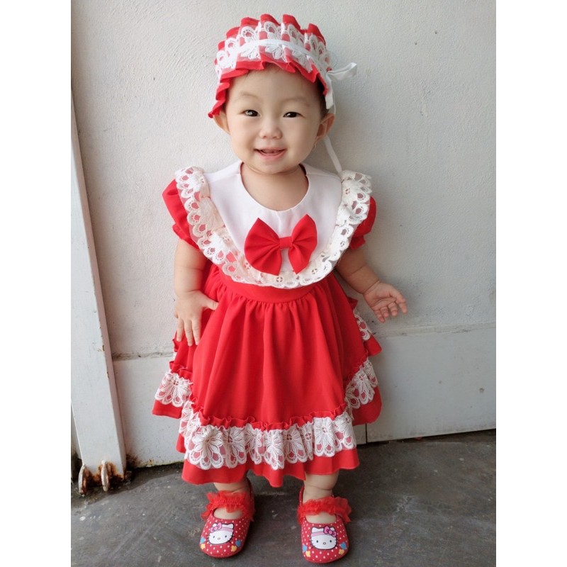 Váy đỏ hầu gái cho bé