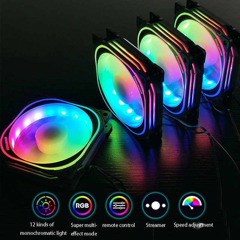 COOLMOON RGB Computer Case Fan, 12cm Computer CPU Case Fan (3PCS)