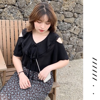 Áo kiểu big size cổ bèo 2 tầng khoét vai size lớn 65-105kg