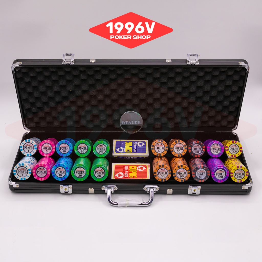 Vali 200 chip Poker có số, phỉnh Tournament Poker chip set Pocker đất nung - 1996V Poker Shop