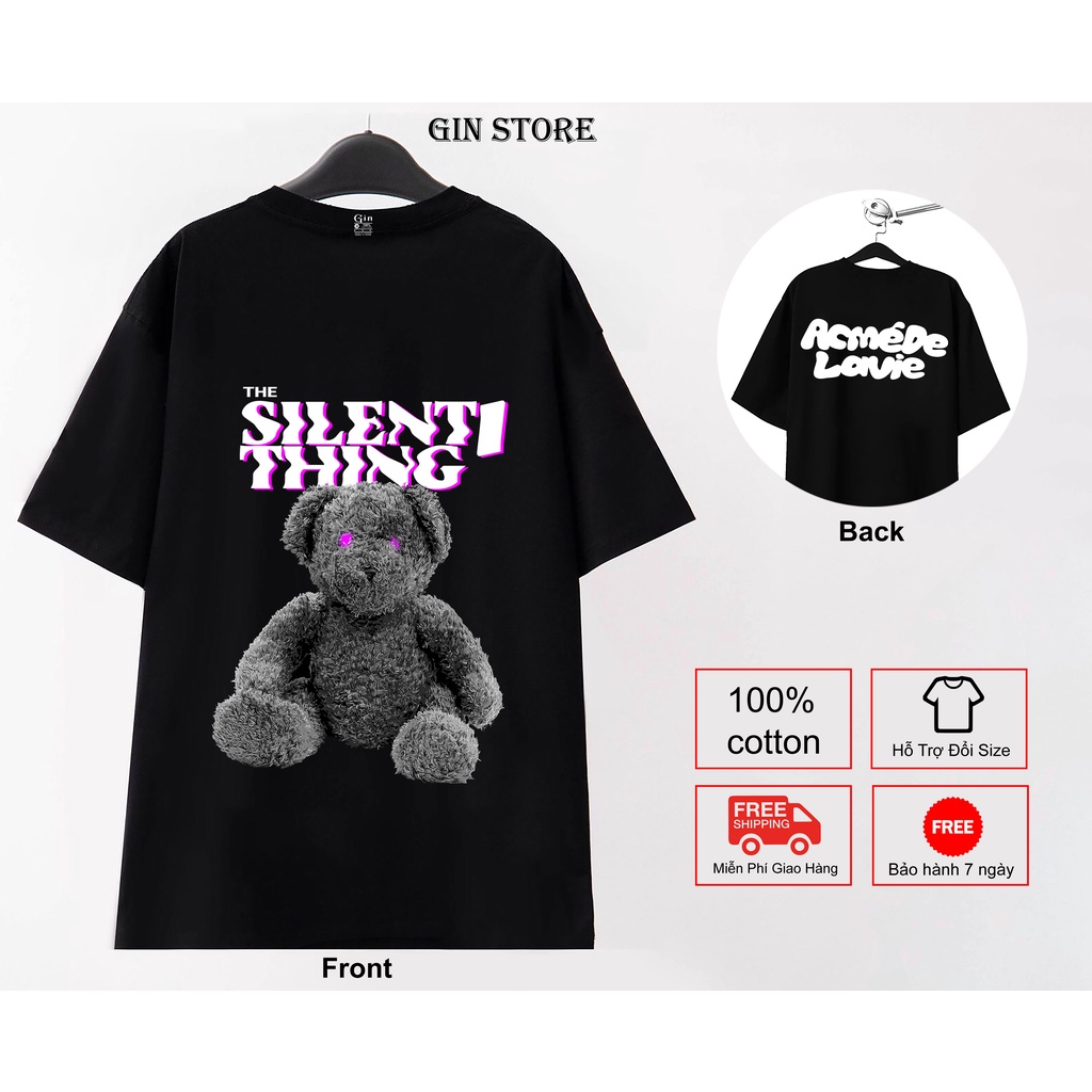 Áo thun Gấu mắt tím thun cotton 2 chiều co giãn 2 màu Đen và Trắng - unisex nam nữ