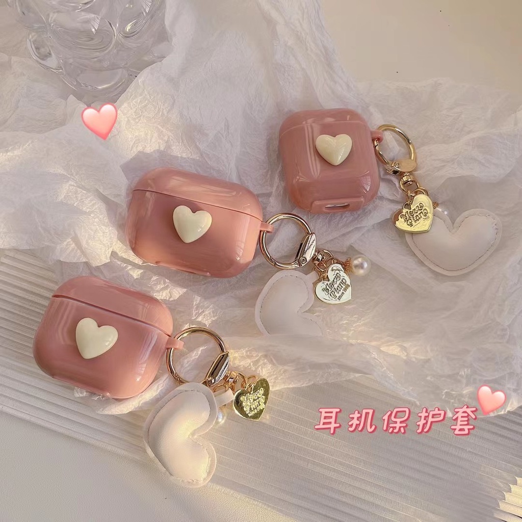 Vỏ Bảo Vệ Hộp Sạc Tai Nghe airpods 1 2 3 pro Bluetooth Bằng tpu Họa Tiết Trái Tim Màu Hồng Dễ Thương