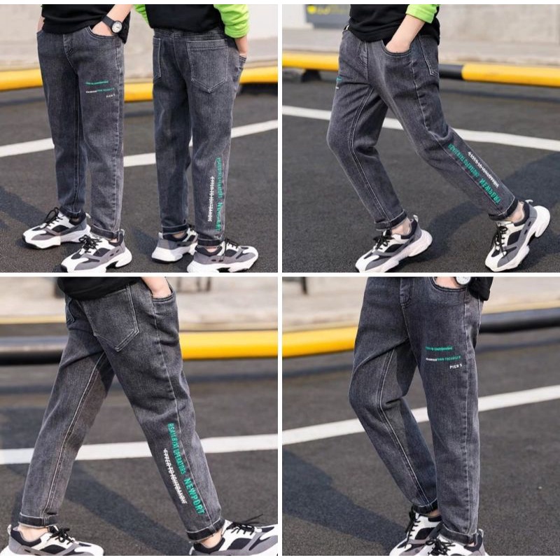Quần jean size đại ống suông in chữ bé trai tới 52kg