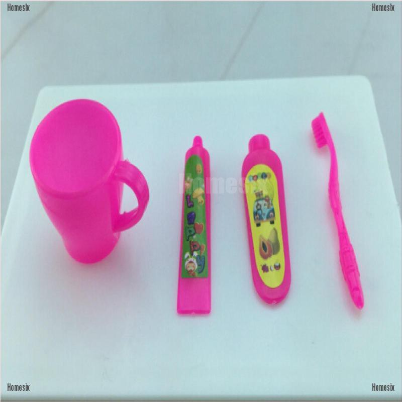 [HoMSI] Cute 4 Pieces/ Set Barbie Rose Fuchsia Toothpaste Tube Toothbrush Bathroom Accesso SUU