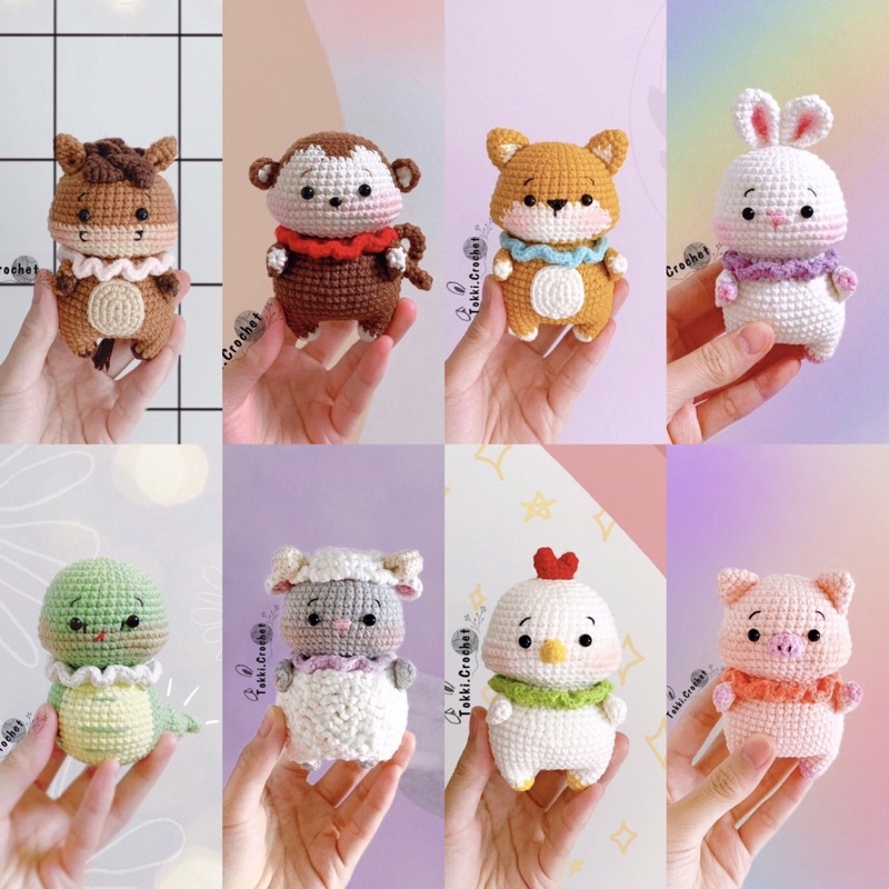 Móc Khoá 12 Con Giáp Nhồi Bông Bằng Len Làm Quà Tặng - Thú Bông Len Handmade Đan Móc Bằng Thủ Công Bằng Tay