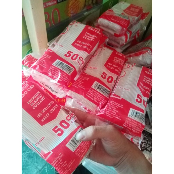 50 muỗng nhựa UKP dùng 1 lần, muỗng nhựa cao cấp dài 15cm