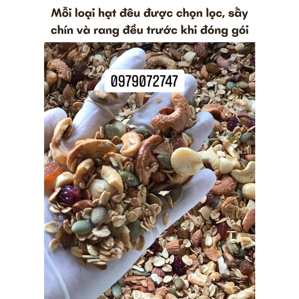 [500gram] GRANOLA KHÔNG DỪA nướng mật ong cao cấp RẪY làm - Ngũ cốc siêu hạt, ăn vặt healthy, ăn kiêng không đường