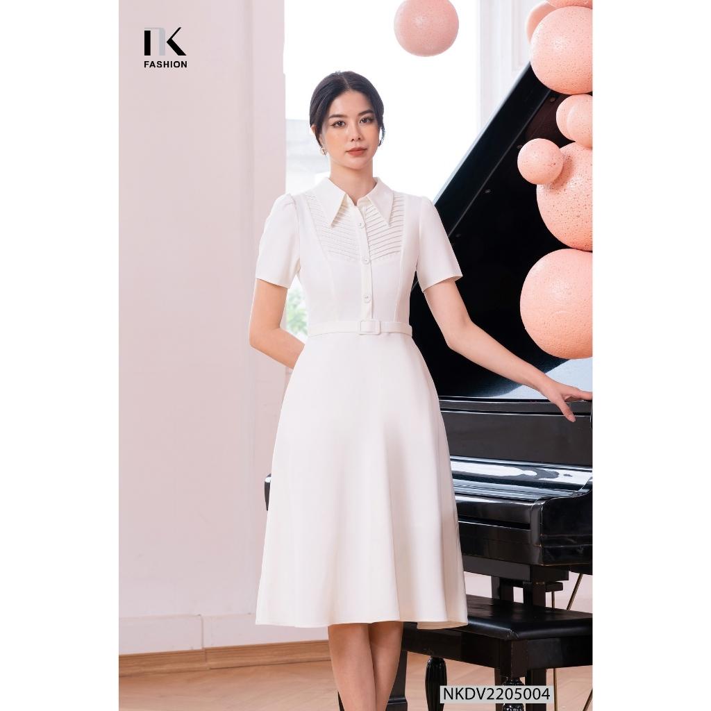 Đầm Nữ Cổ Đức NK Fashion Dáng Xòe Thiết Kế Bấu Mí Chéo, Chất Vải Hàn Dày Dặn Mềm Mát NKDV2205004