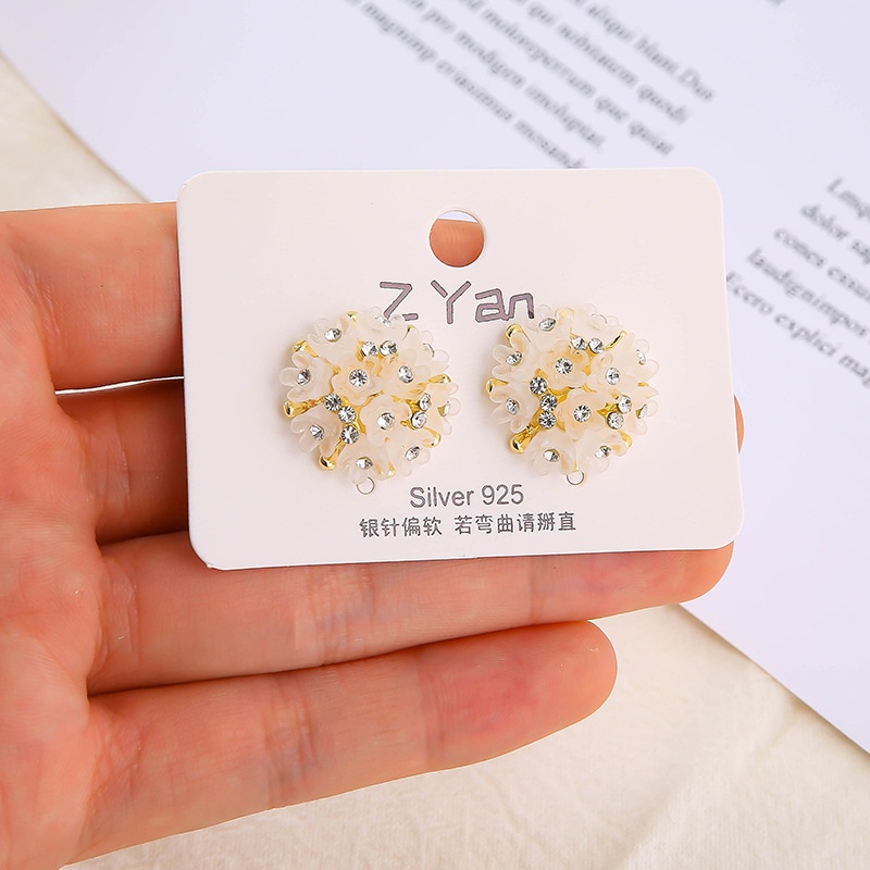 Bông Tai Mạ Bạc 925 Hình Hoa Đính Đá Ba Chiều Sang Trọng