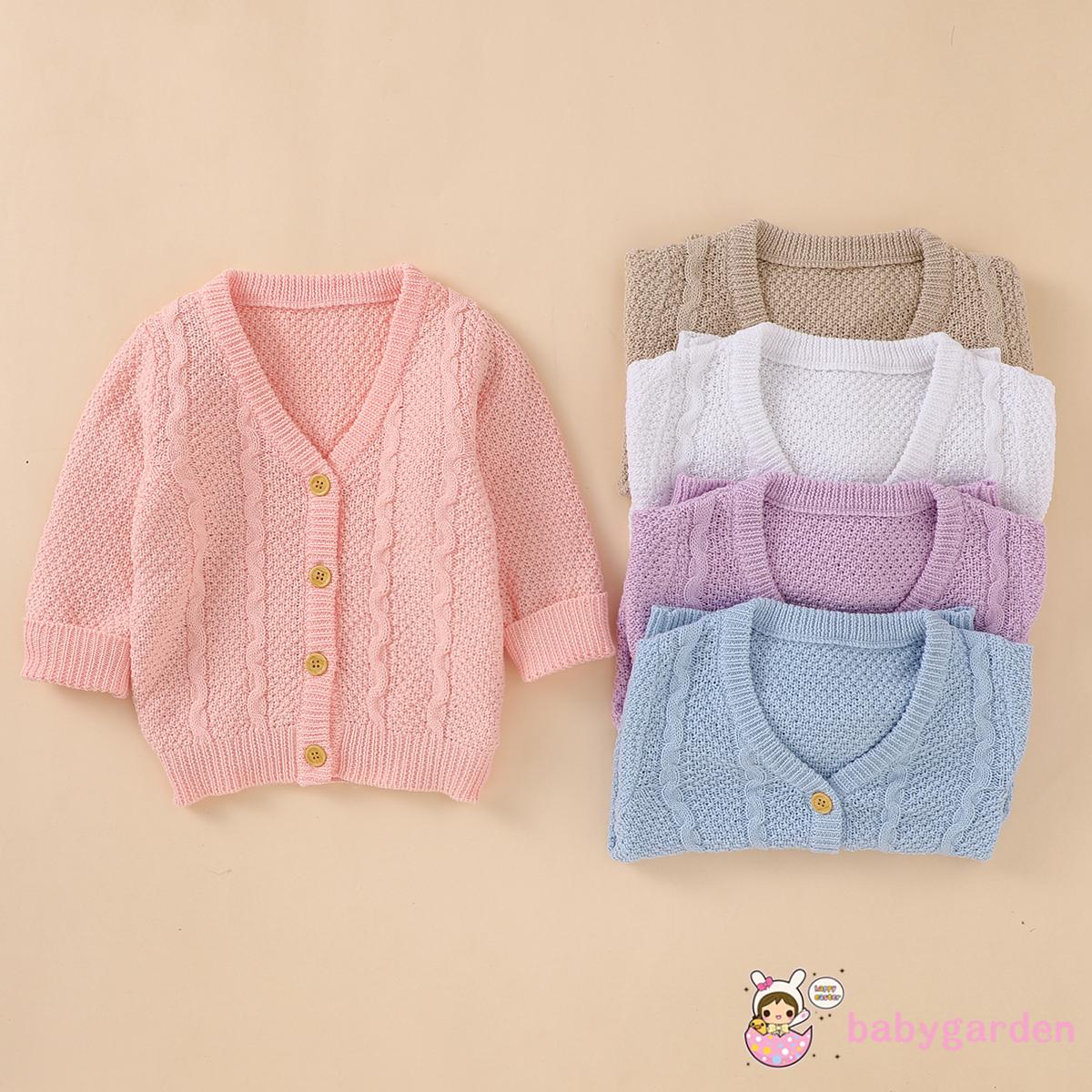 Áo Khoác Cardigan Dài Tay Cổ Chữ V Màu Trơn Cho Bé Gái