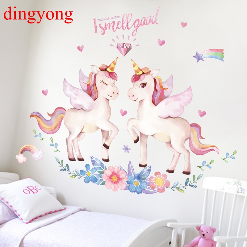 Hoạt Hình Giấy Dán Tường Trang Trí Phòng Bé Gái Hình Kỳ Lân Đáng Yêu