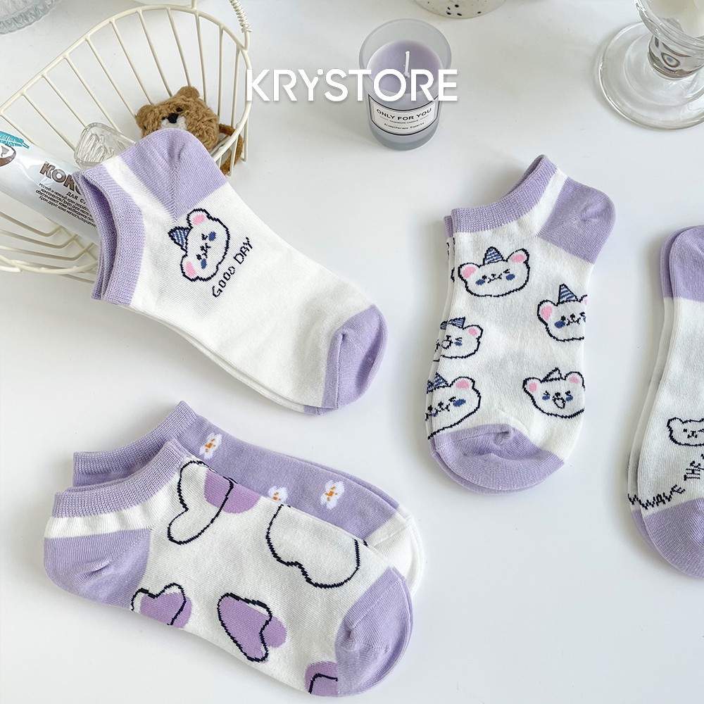 Tất ngắn cổ gấu tím đáng yêu chất đẹp cute NC20