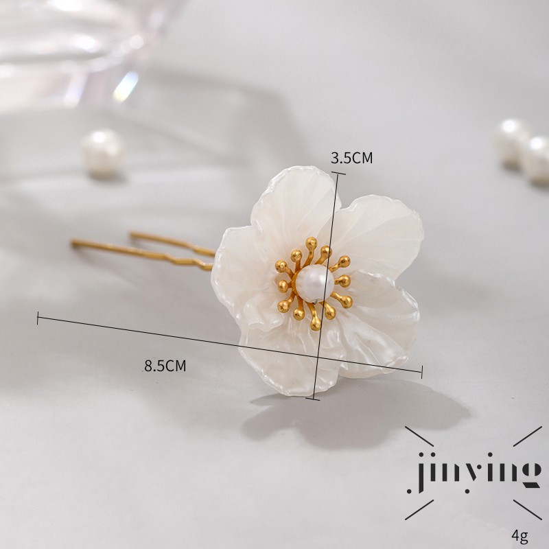 GETNOIVAS Bộ 3 trâm cài tóc đính họa tiết hoa cánh trắng thời trang tao nhã