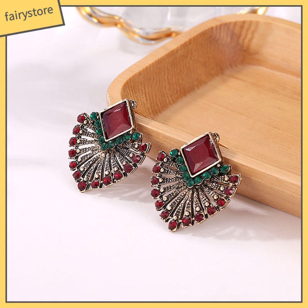 Khuyên Tai Hình Quạt Đính Đá Phong Cách Bohemian Thanh Lịch Dành Cho Nữ