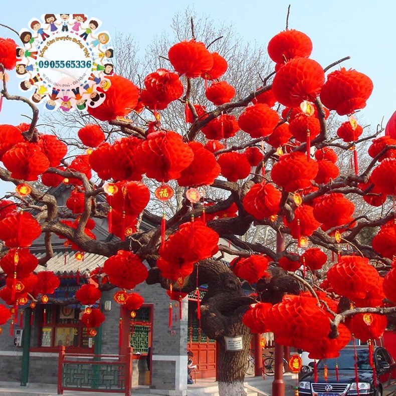 Lồng đèn lưới đỏ chống nước treo trang trí Trung Thu 2022 - Lồng đèn đỏ chữ PHÚC nilon chịu nắng mưa trang trí Tết