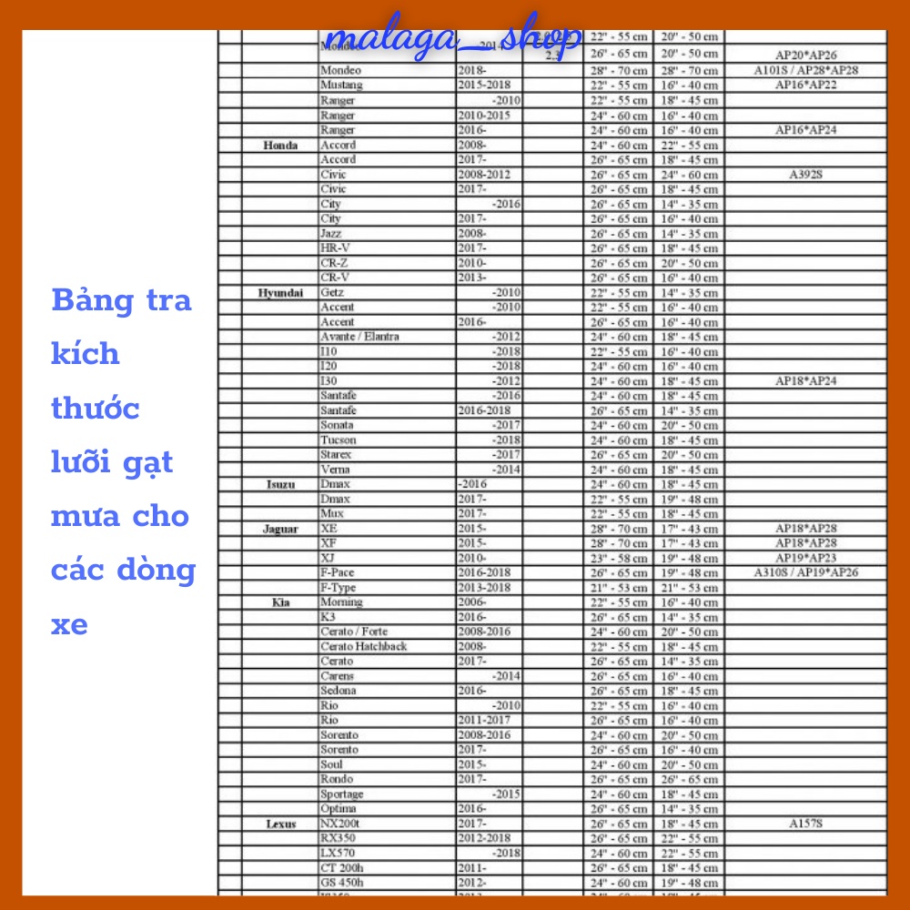 Lưỡi gạt mưa ô tô, đủ kích thước, phù hợp với nhiều dòng xe hơi LGM