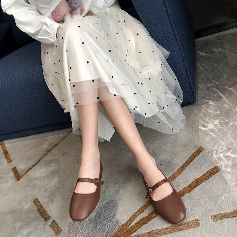 Giày Búp bê mũi tròn style vintage, chất da mềm đế êm chân 3088-2