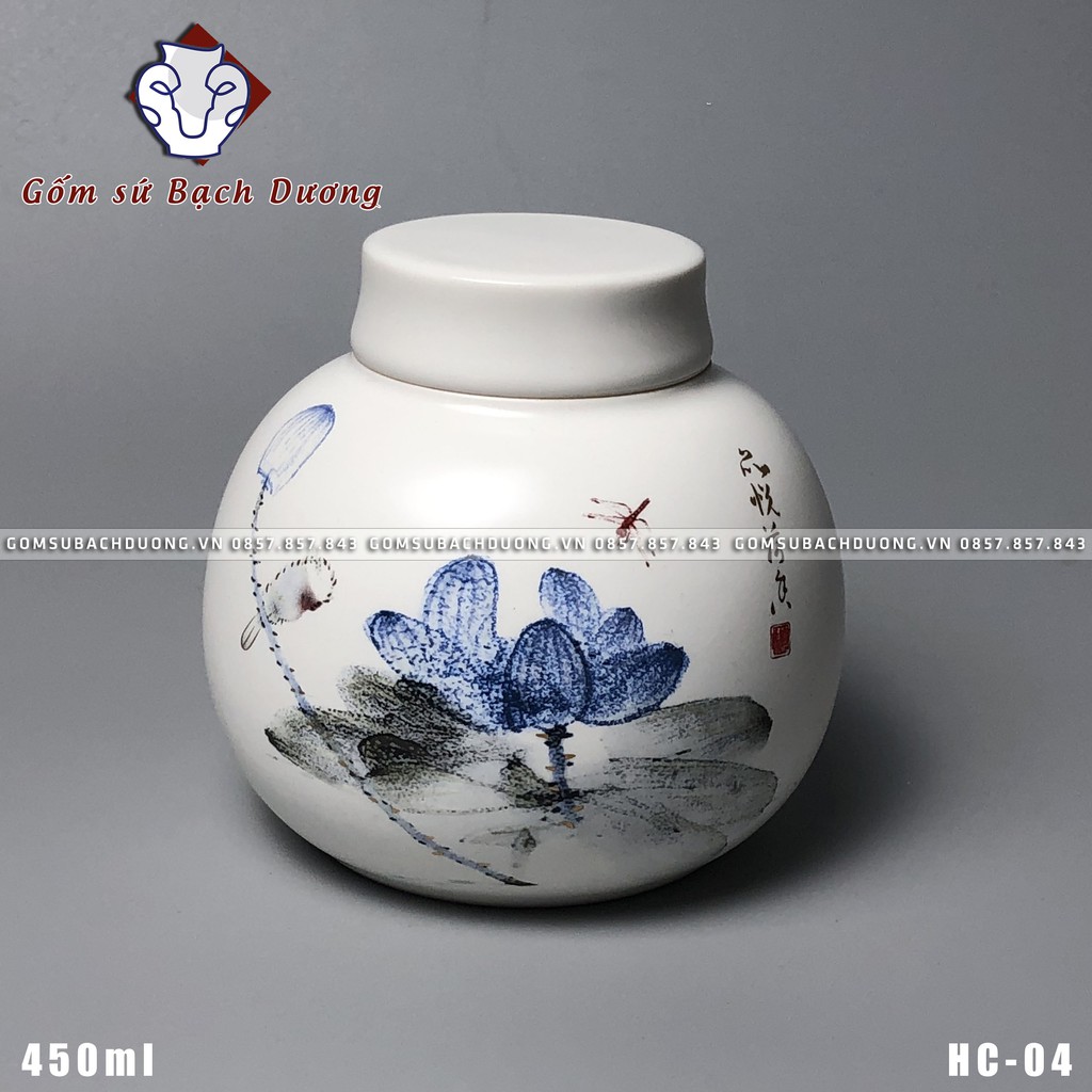 HŨ ĐỰNG TRÀ 450m bằng sứ AN TOÀN SỬ DỤNG - GỐM SỨ BẠCH DƯƠNG - HC-04