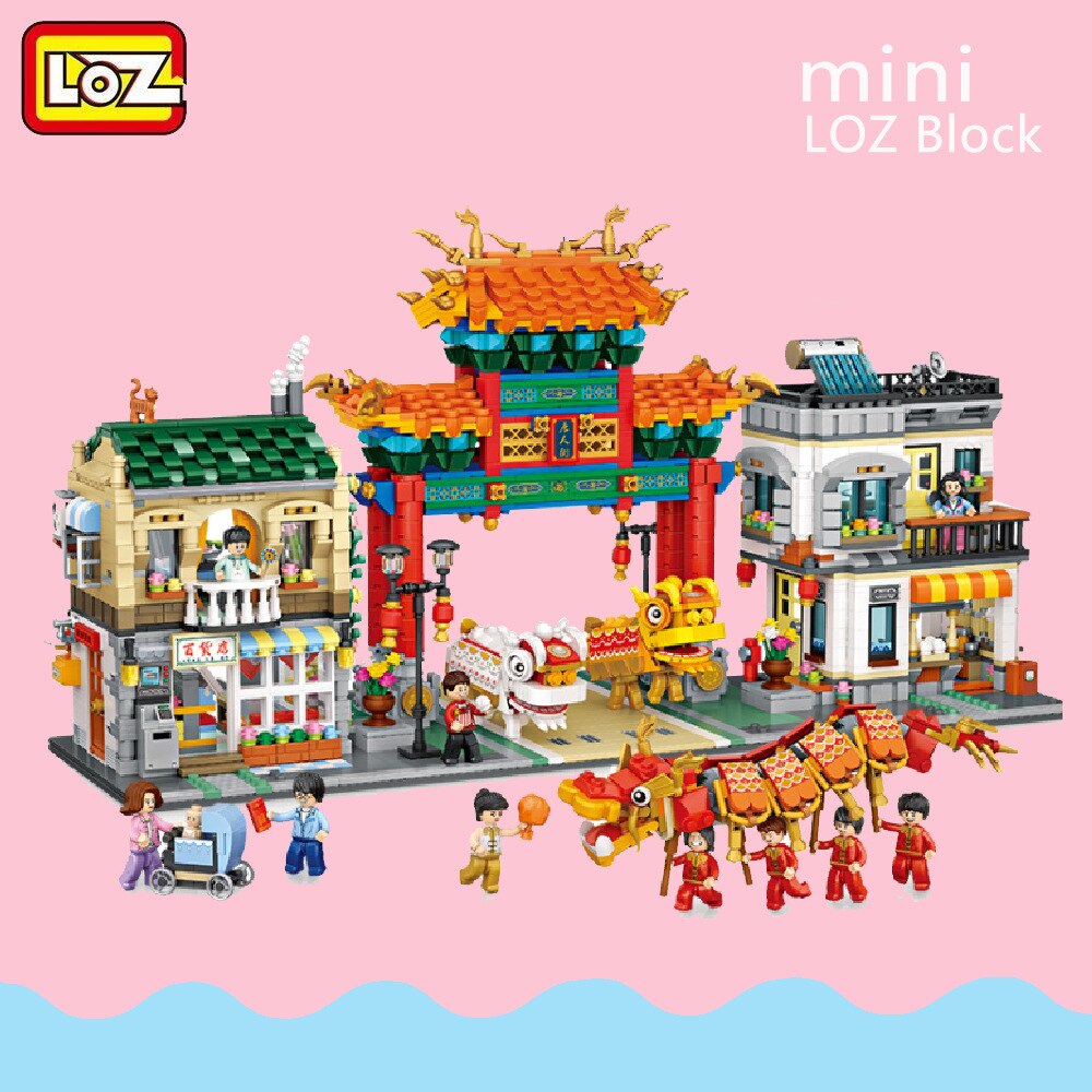 Lắp Ráp mô hình LOZ 1030 Chinatown MINI Streetmini small particles Khu phố Tàu