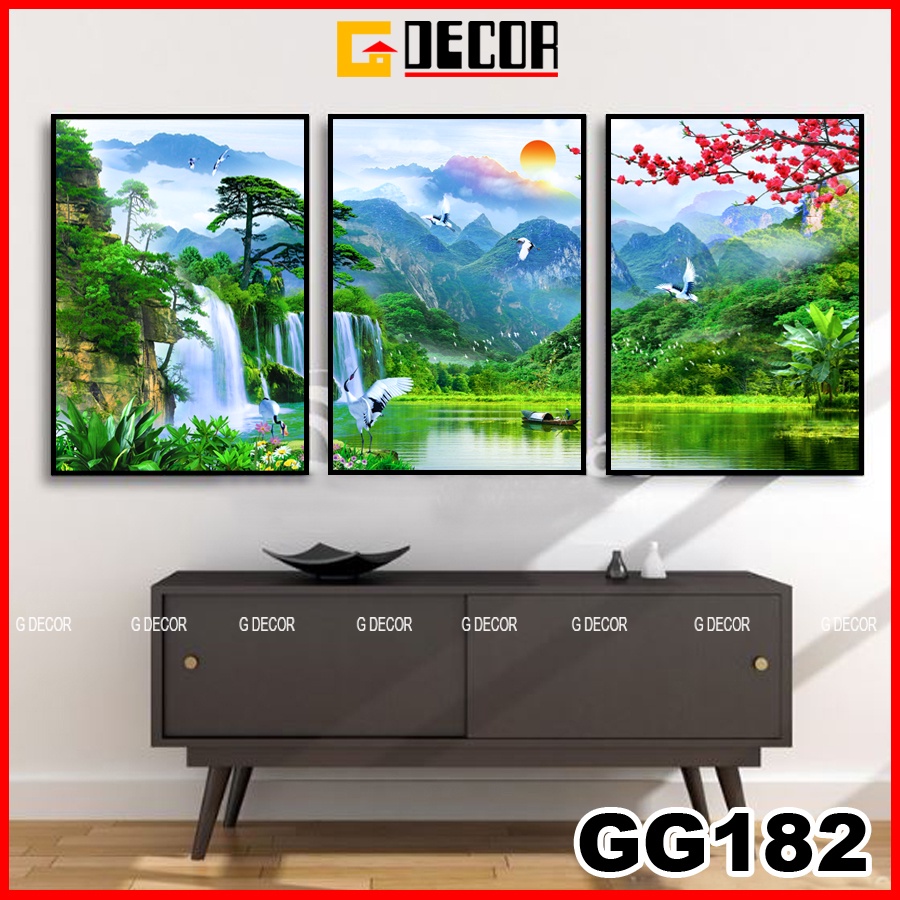 Tranh treo tường canvas khung gỗ 3 bức phong cách hiện đại Bắc Âu 182, tranh phong cảnh trang trí phòng khách, phòng ngủ