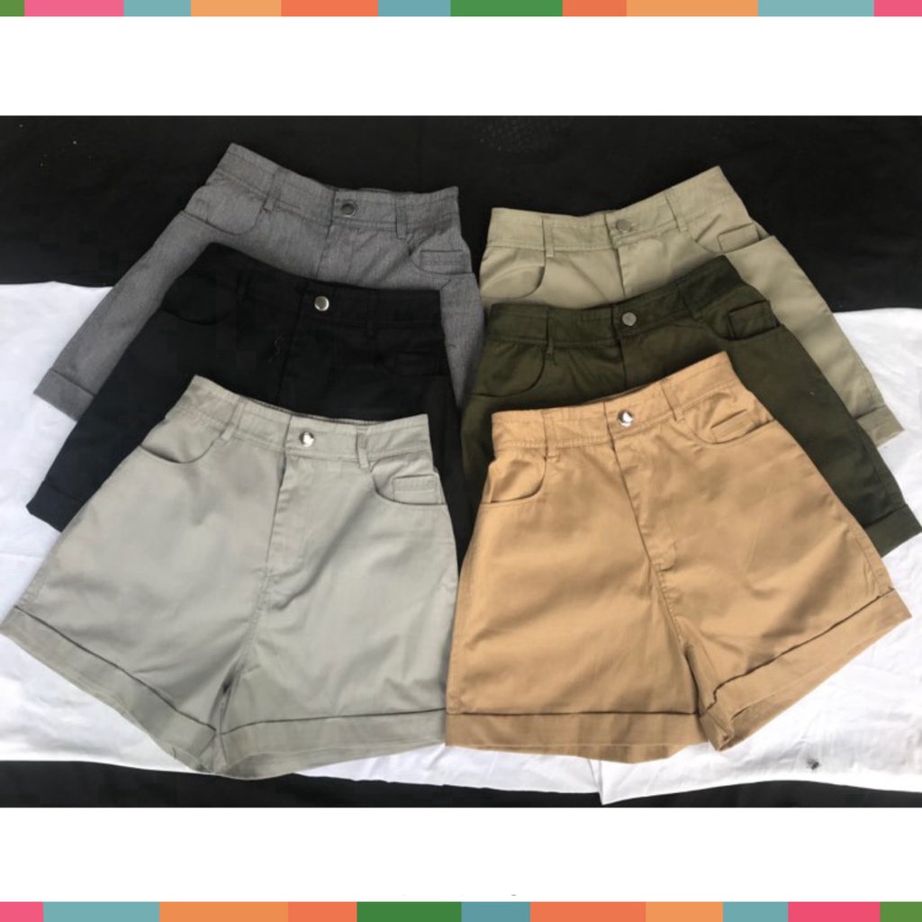 Quần Short Ống Rộng Lưng Cao Vải Kaki Cotton Thời Trang Năng Động Cá Tính Cho Nữ