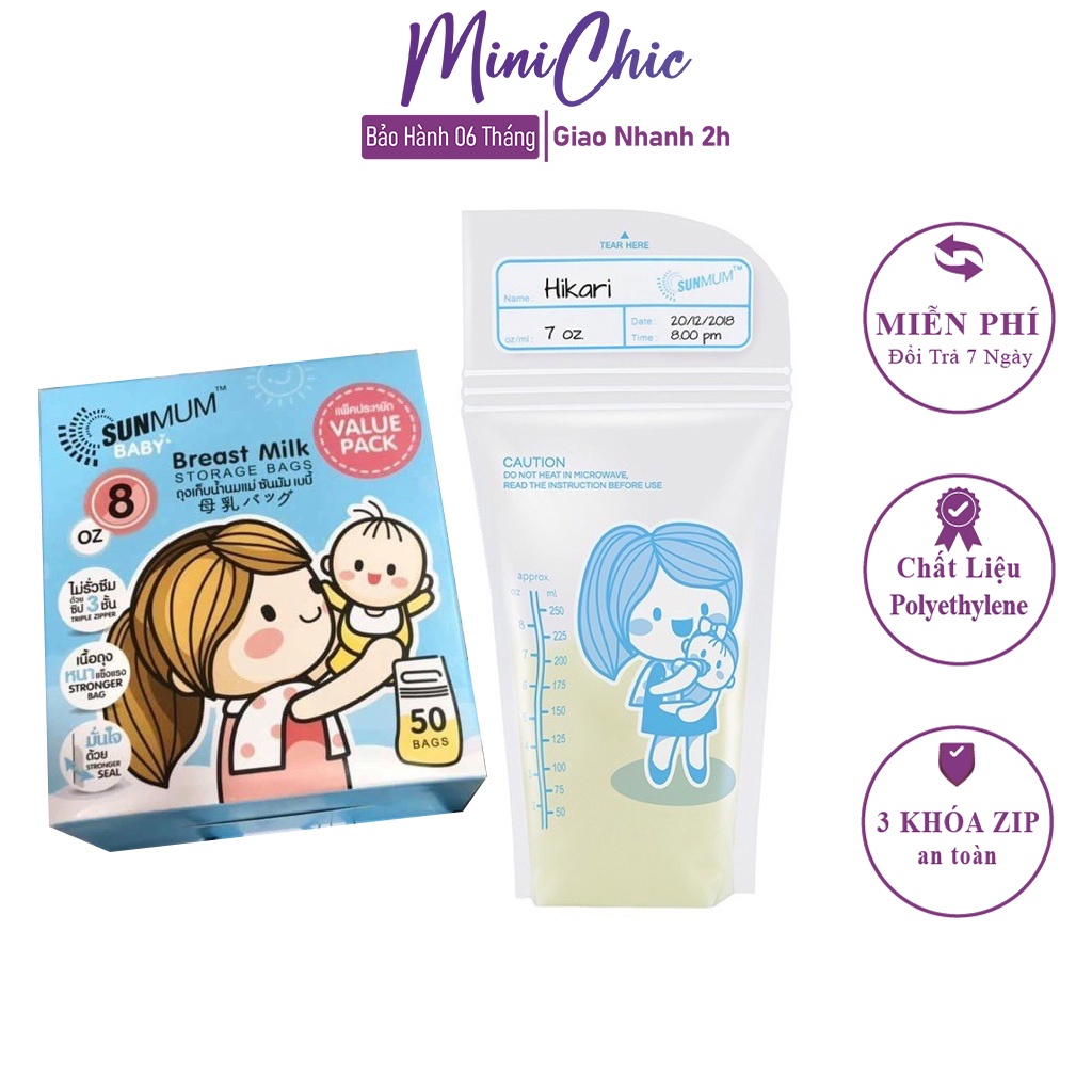 Túi trữ sữa Sunmum, túi đựng sữa mẹ cho bé, an toàn tiện lợi 100ml 250ml