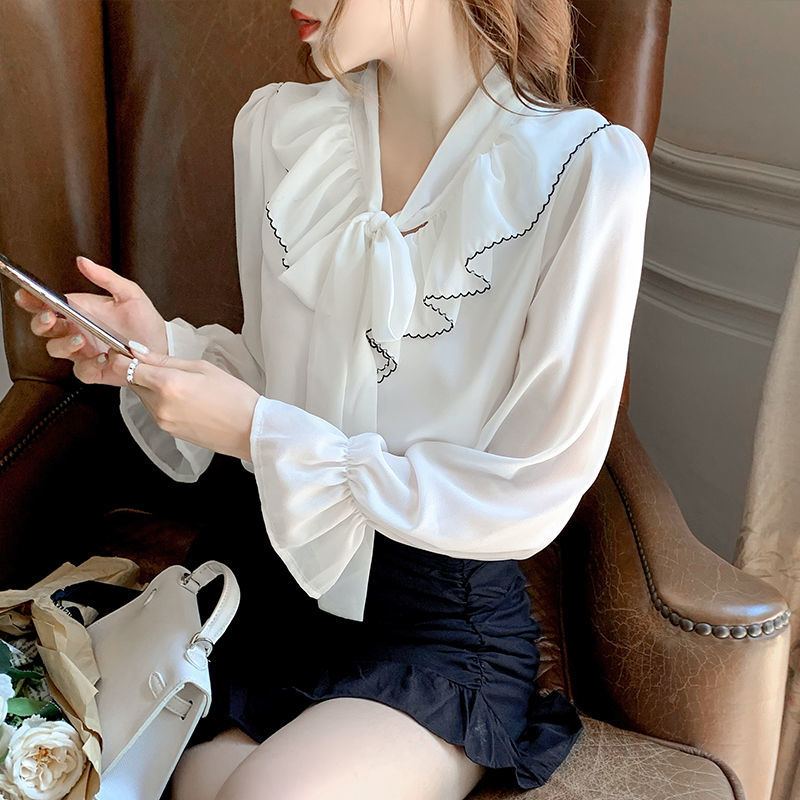 Áo Voan Dài Tay Cổ Chữ V Xinh Xắn Theo Phong Cách Hàn Quốc Dành Cho Nữ 2014