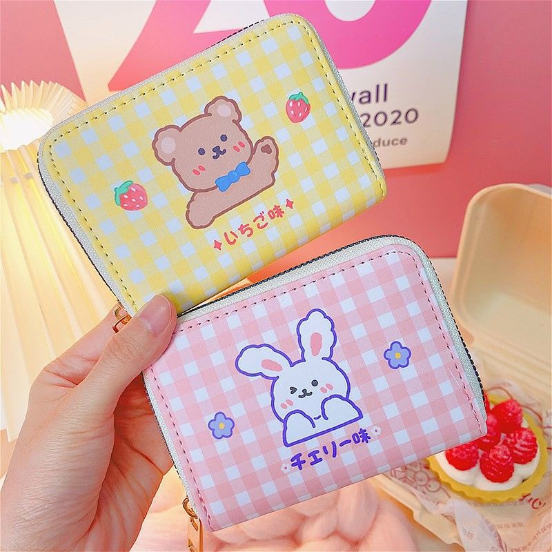 Ví Mini 8 đến 11 ngăn kẻ caro hình thỏ gấu cute đựng thẻ , tiền