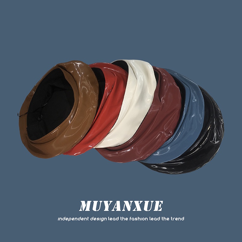 Mũ Nồi Da pu Màu Trắng Xanh Dương Thời Trang Xuân Hè Phong Cách Mới Dành Cho Bạn Nữ 2021