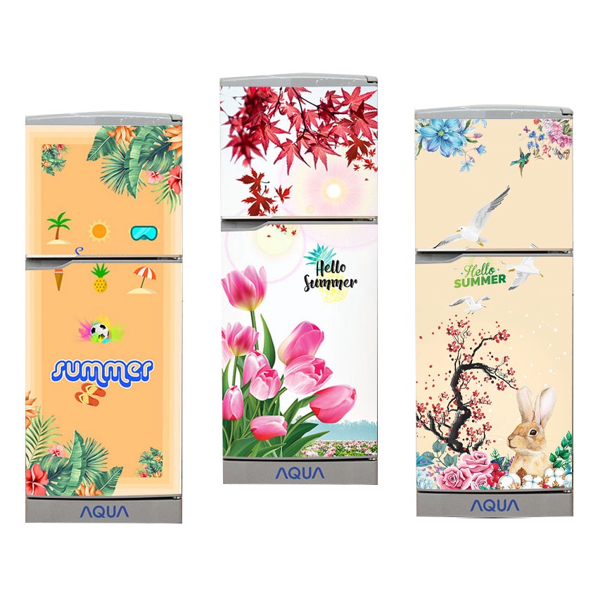 Miếng dán decal tủ lạnh 3D chất liệu cao cấp siêu bền chống nước tuyệt đối - Mẫu Mùa Hè