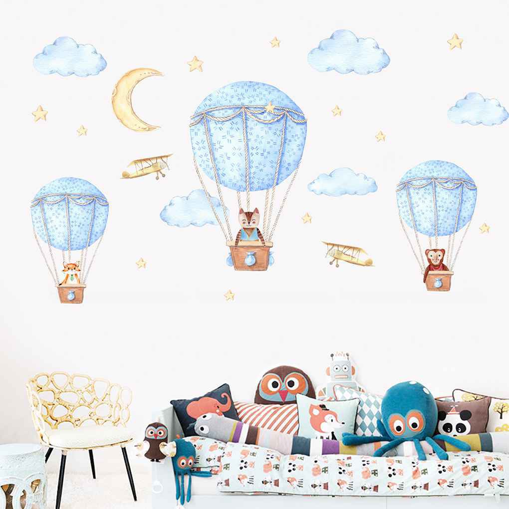 Giấy dán tường 60x90CM hình khí cầu và động vật thiết kế độc đáo xinh xắn