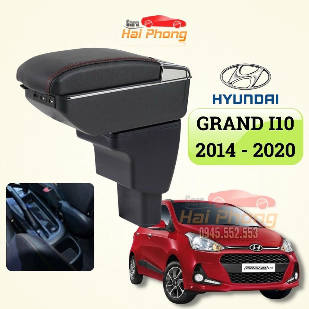 Hộp tỳ tay xe Hyundai I10 cao cấp tích hợp cổng sạc USB - Bảo hành 12 tháng