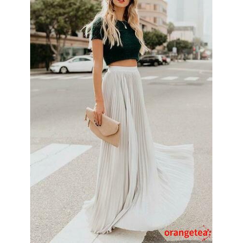 Chân Váy Chiffon Dài Xếp Ly Lưng Cao Thời Trang Cho Nữ