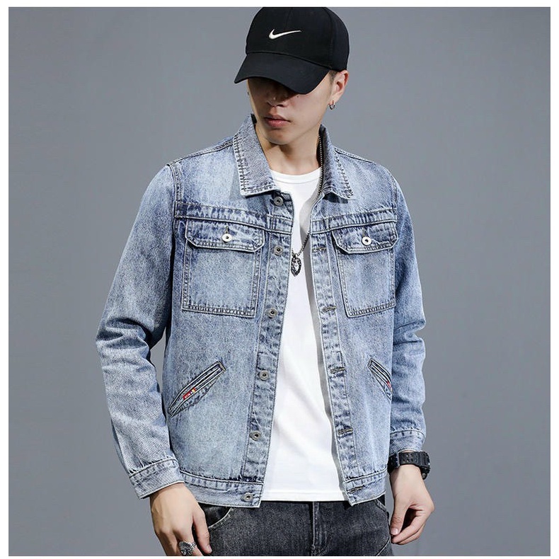Áo khoác Jean Nam Màu Xanh in viền Thiết Kế Trẻ Trung chất vải denim dày dặn có túi tiện lợi Tfahsion KN17