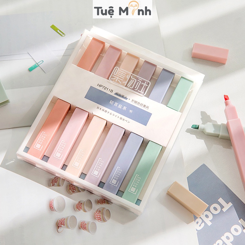 Bộ 6 bút highlight thân vuông màu Pastel, bút đánh dấu HI05