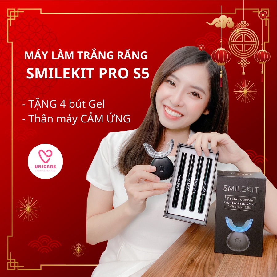 Máy tẩy trắng răng SMILEKIT PRO S5 cao cấp - Thân máy cảm ứng hồng ngoại, hệ thống 16 đèn ánh sáng xanh + 4 bút GEL