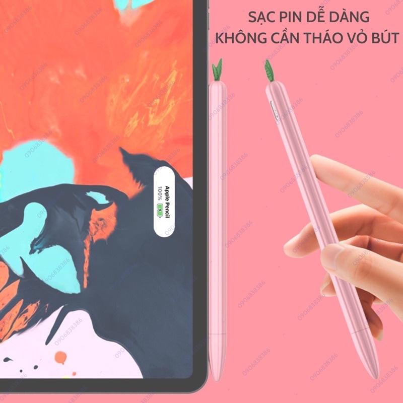 Vỏ Bảo Vệ Silicon / Ốp Cao Su / Case Hình Củ Cải Cute Ngộ Nghĩnh Cho Bút Apple Pencil 1 Và Pencil 2 Chống Trơn Trượt