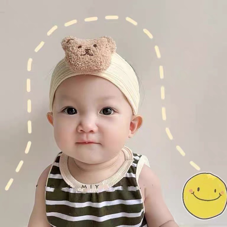 Turban LOTUKA Cho Bé Đính Gấu Đáng Yêu Chất Thun Cao Cấp Thoáng Mát Thấm Mồ Hôi Cho Bé 3-6M