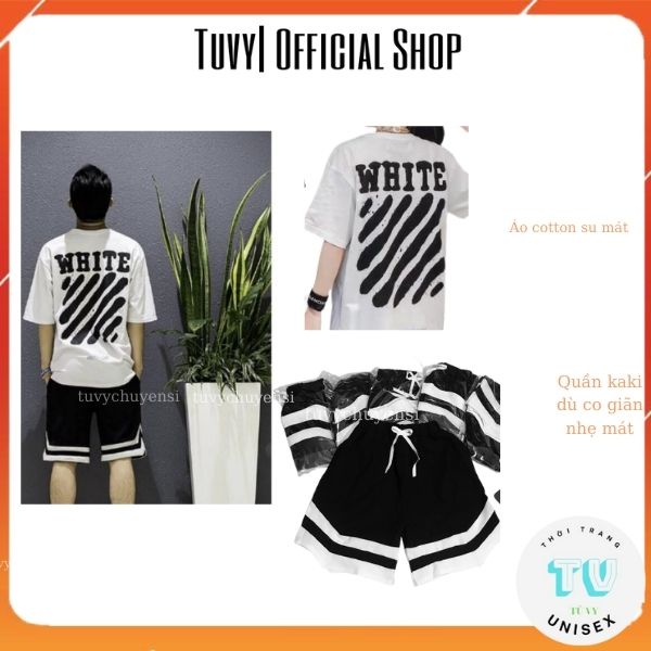 Bộ Thể Thao Nam TUVYSHOP Combo Quần 2V + Áo Thun Off-White Cotton Mát Hút Mồ Hôi