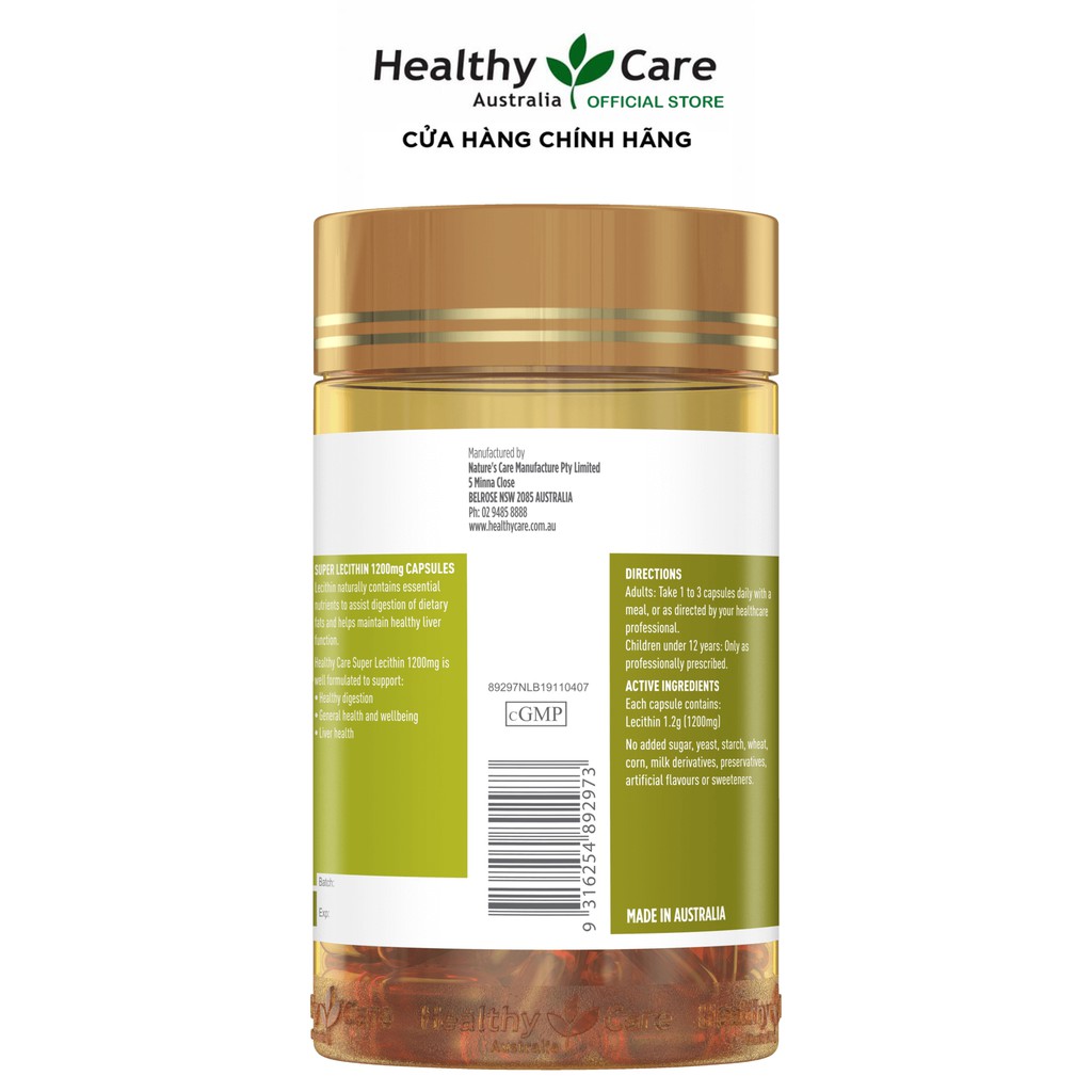 Viên uống tinh chất mầm đậu nành Super Lecithin Healthy Care Úc, 100 viên