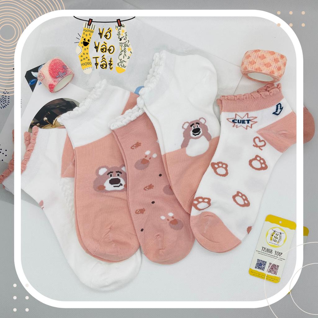 VỚ TẤT NỮ CỔ NGẮN VIỀN BÈO RĂNG CƯA GẤU DÂU LOTSO TÔNG HỒNG CAM