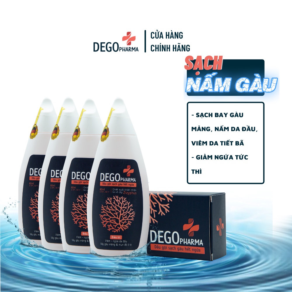 Combo 4 Dầu Gội Đầu Sạch Nấm Da Đầu DEGO PHARMA 80ml - Dứt Điểm Gàu Ngứa &amp; Vảy Nến - Á Sừng