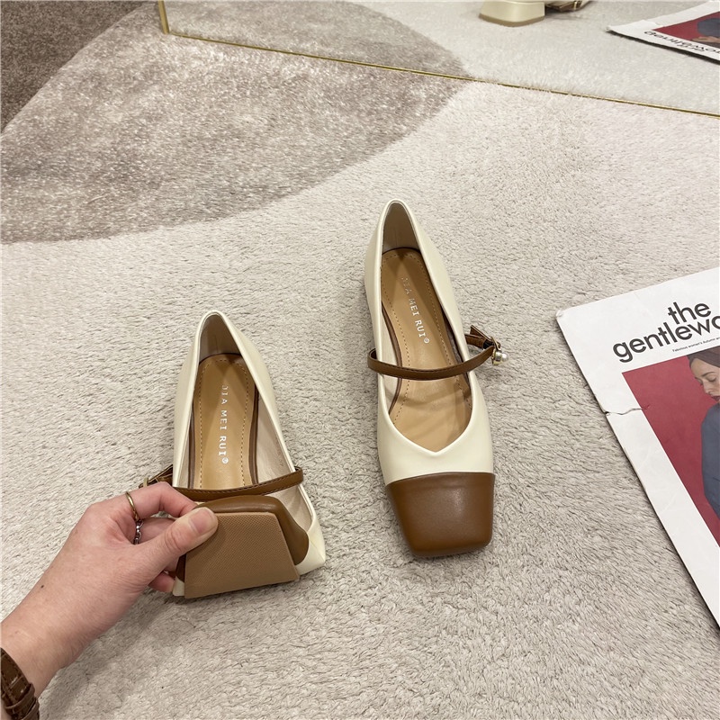 Giày Búp Bê Mũi Vuông Đế Mềm Thiết Kế Đơn Giản Phong Cách Retro Thời Trang Cho Nữ