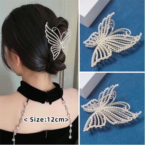 Haimeikang Thời trang Hàn Quốc Ngọc trai lớn Rhinestone Bướm nữ kẹp tóc