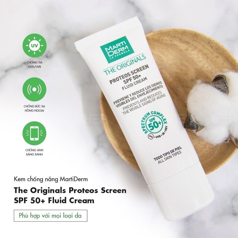 Kem Chống Nắng Phổ Rộng MartiDerm The Originals Proteos Screen SPF50+ Fluid Cream Ngừa Lão Hóa, Nám Da 40ml | BigBuy360 - bigbuy360.vn