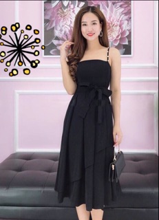 Đầm hai dây thiết kế cao cấp có thắt dây eo