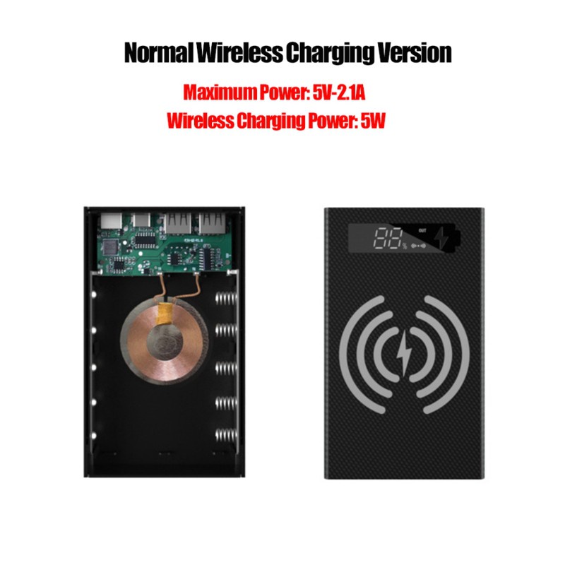 Vỏ sạc dự phòng DIY không dây 5 pin 18650 màn hình hiển thị LCD tháo rời được không bao gồm pin