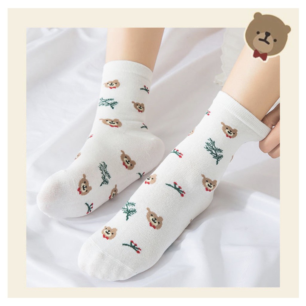 Tất nữ cổ cao Muzini tất gấu vui nhộn đáng yêu TN110